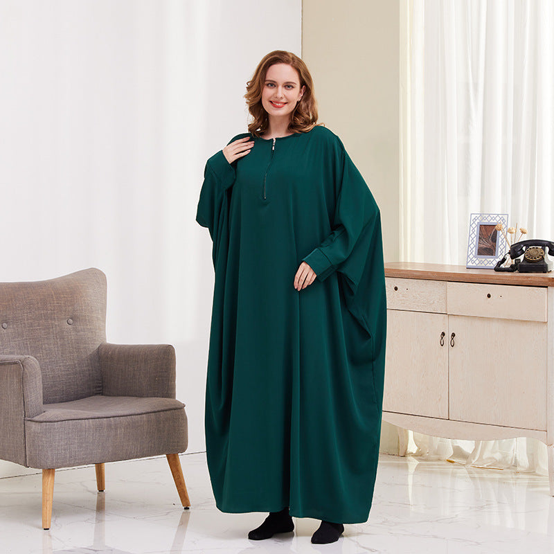 Women's Solid Color Bat-sleeved Abaya Dress