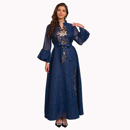 Floral Muslim Women's Embroidery Robe Dress