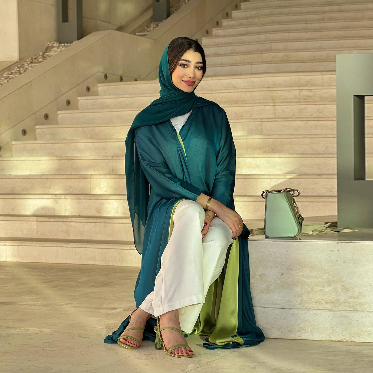 Robe en mousseline de soie de couleur unie pour femmes, Abaya ouverte