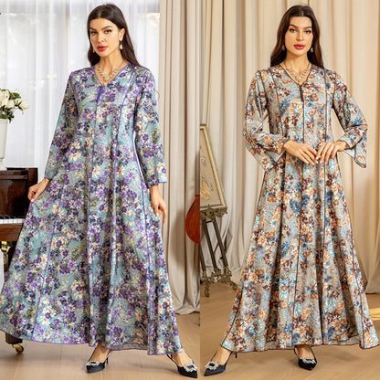 Women's Fashion Print Jalabiya Dress