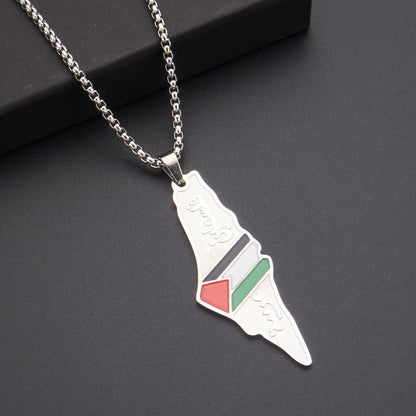 Stainless Steel Flag Map Pendant Necklace