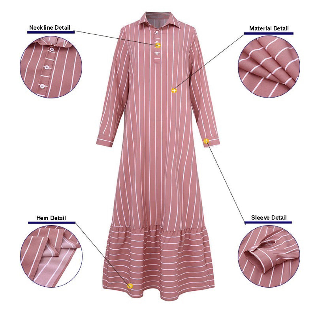 Women's Long-sleeved Striped Lapel Dress