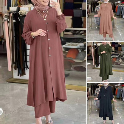 Women's Solid Color Casual Muslim Dress Sets