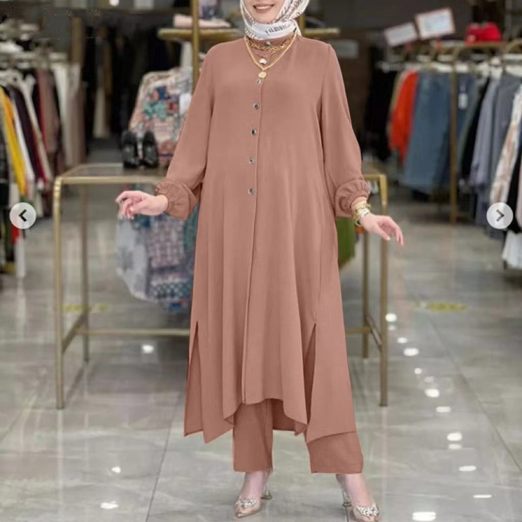 Women's Solid Color Casual Muslim Dress Sets