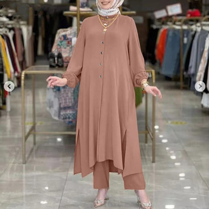 Women's Solid Color Casual Muslim Dress Sets