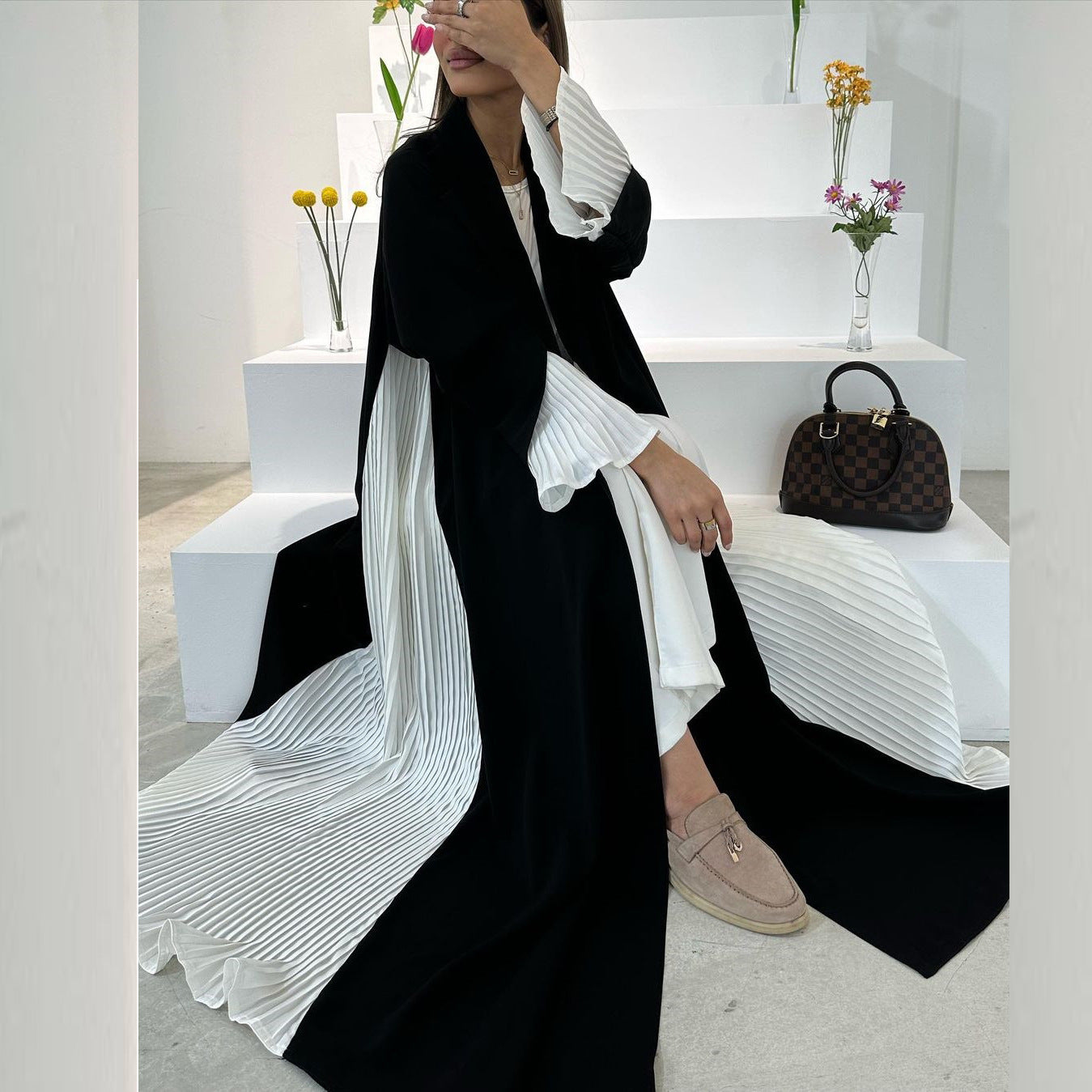 Women's Pleated Fashion Modest Robe Dress