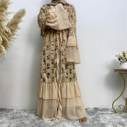 Sequinned Chiffon Flared-sleeved Robe