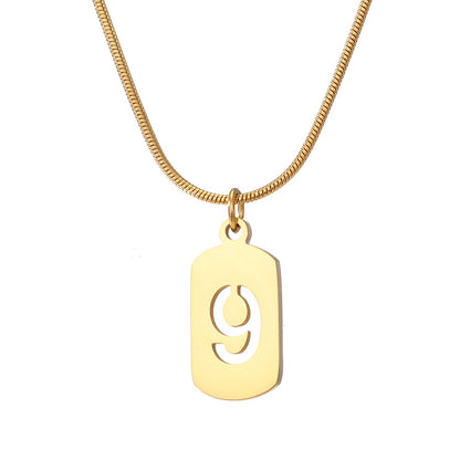 Stainless Steel Lucky Number Small Square Card Necklace