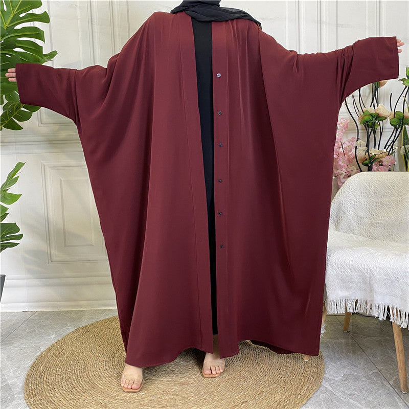 Women's Plain Muslim Button Abaya Robe