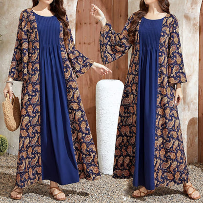 Women's Printed Casual Panelled Flared Sleeve Dress