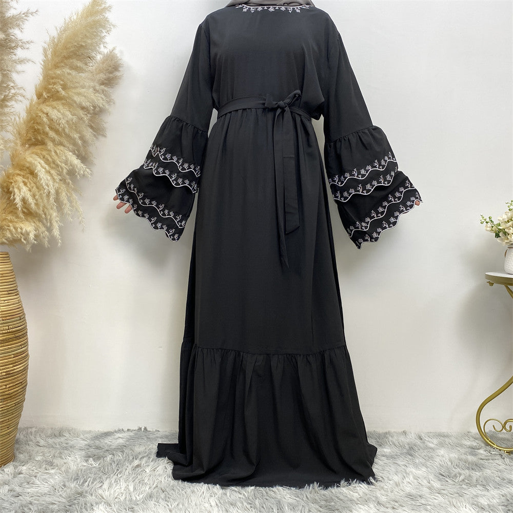 Long Sleeve Embroidered Slim Fitting Dress