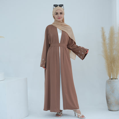 Plain Moon embroidered Elegant Cardigan Robe