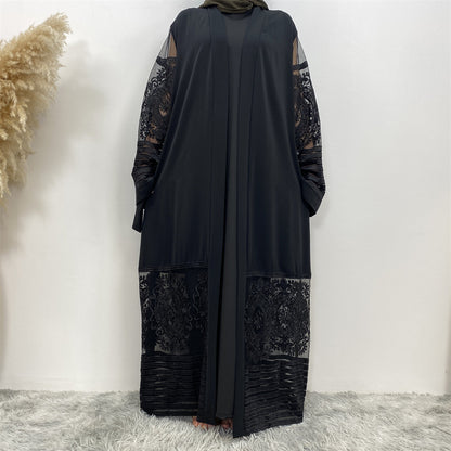 Women's Embroidered Mesh Cardigan Robe Dress