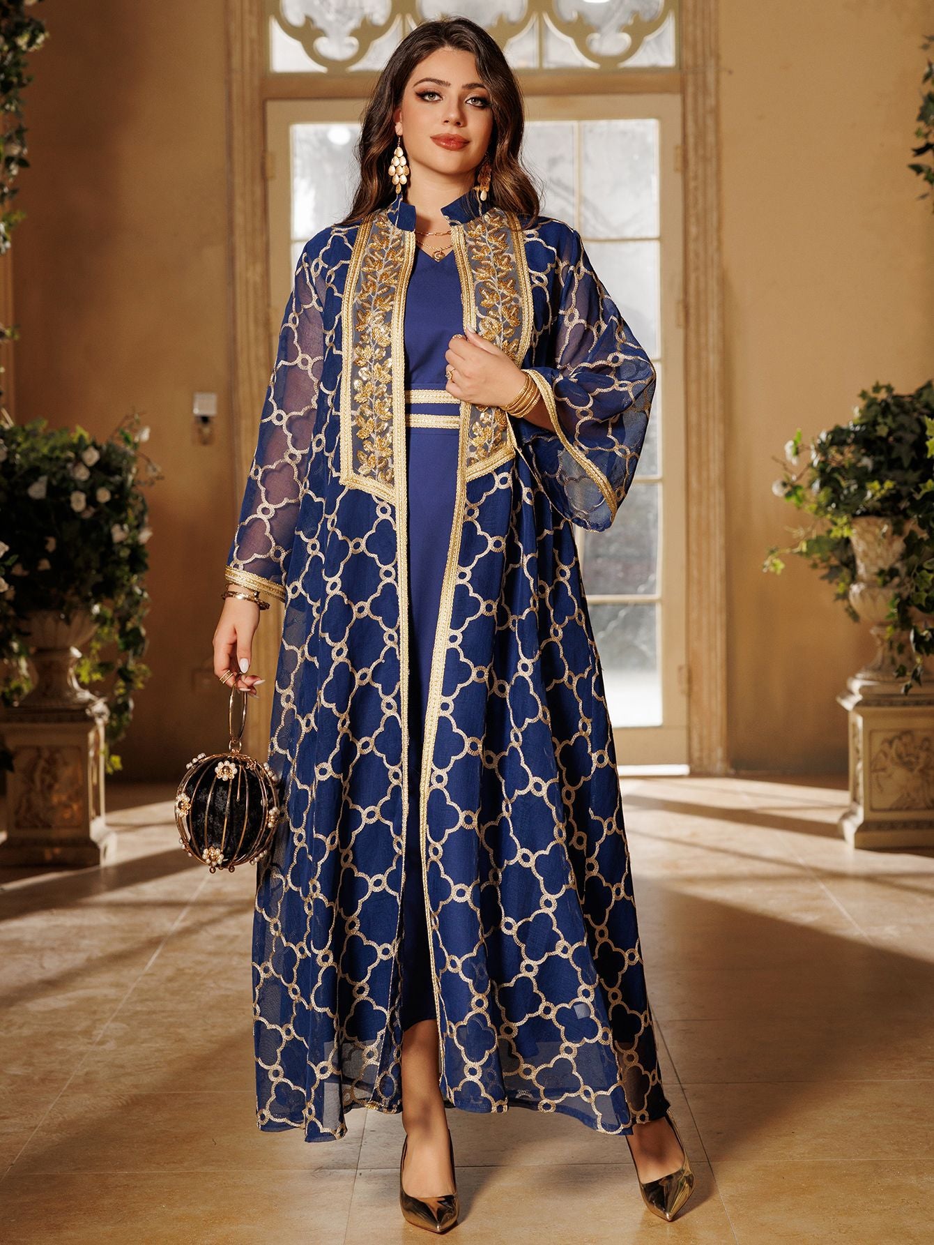 Women's Embroidered Vest Open Abaya Suit