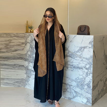 Women's Leopard Print Chiffon Color-Blocked Robe