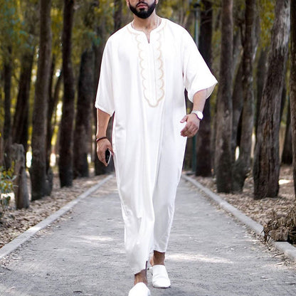 Collarless Casual White Muslim Thobe