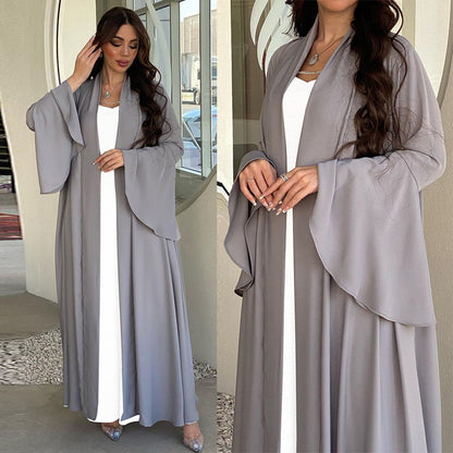 Women's Ruffle Sleeves Solid Color Open Abaya