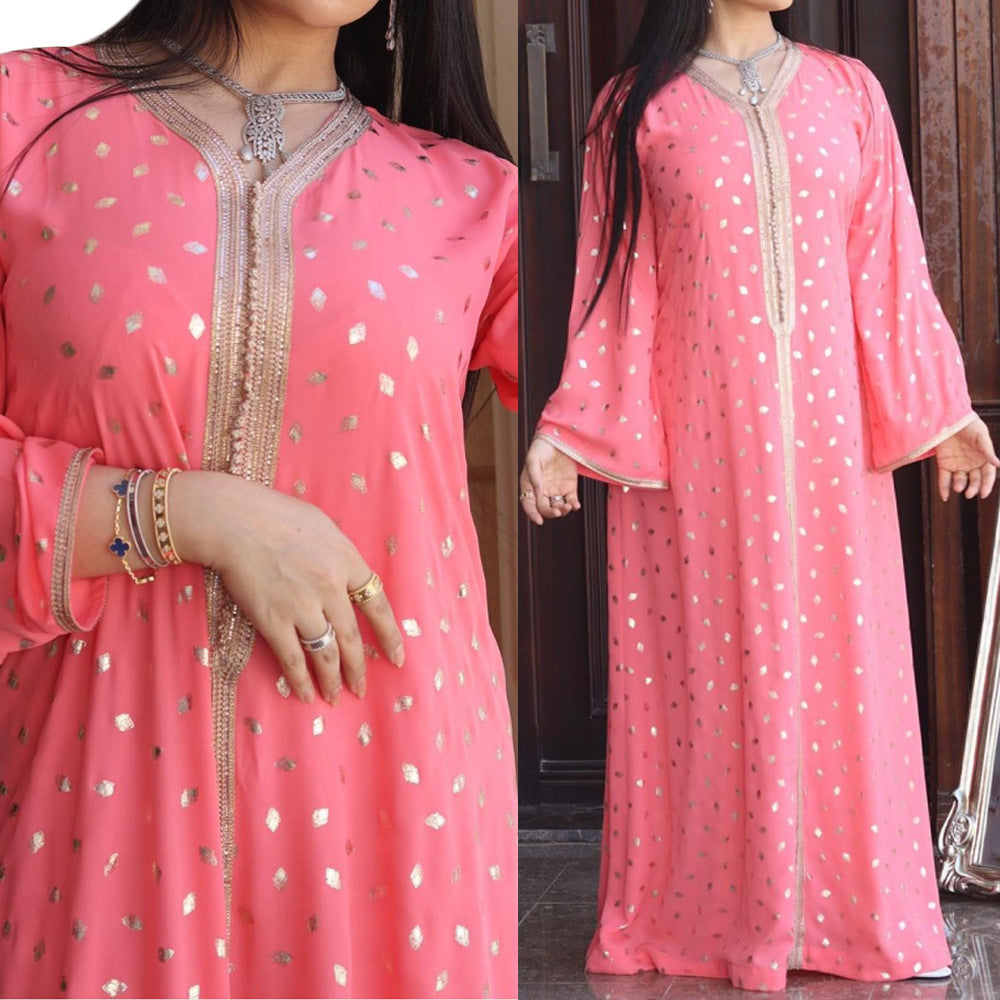 Women's Pink V-neck Jalabiya Dress