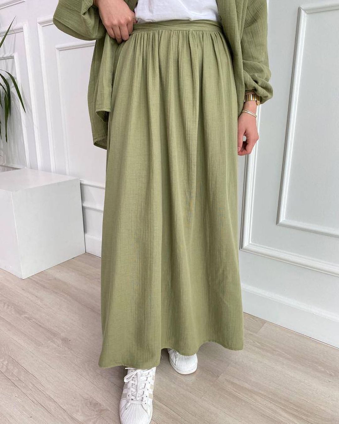 Women's Puff Sleeve Shirt Skirt Chic Casual Suit