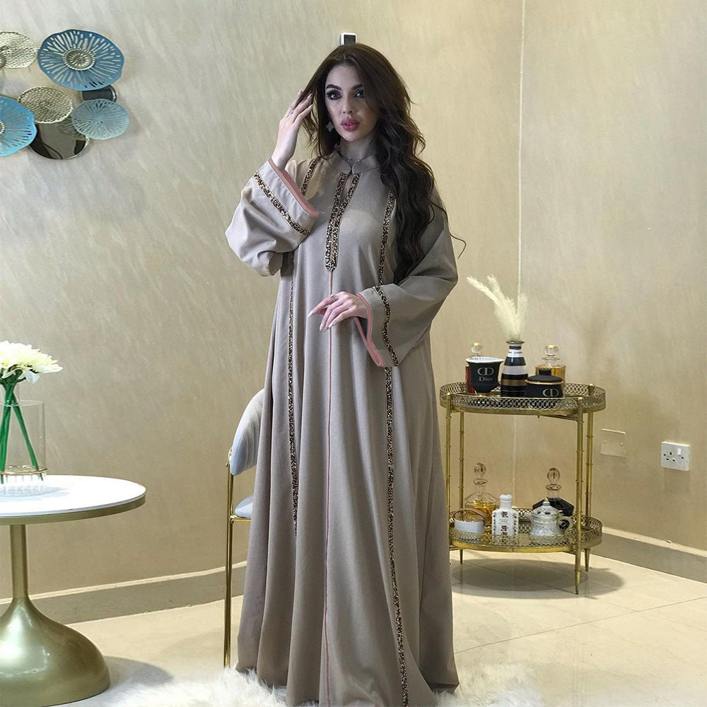 Diamond-encrusted Webbing Loose Hem Jalabiya Dress