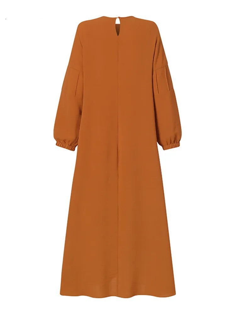 Women's Long-sleeved Solid Color Loose Abaya Dress