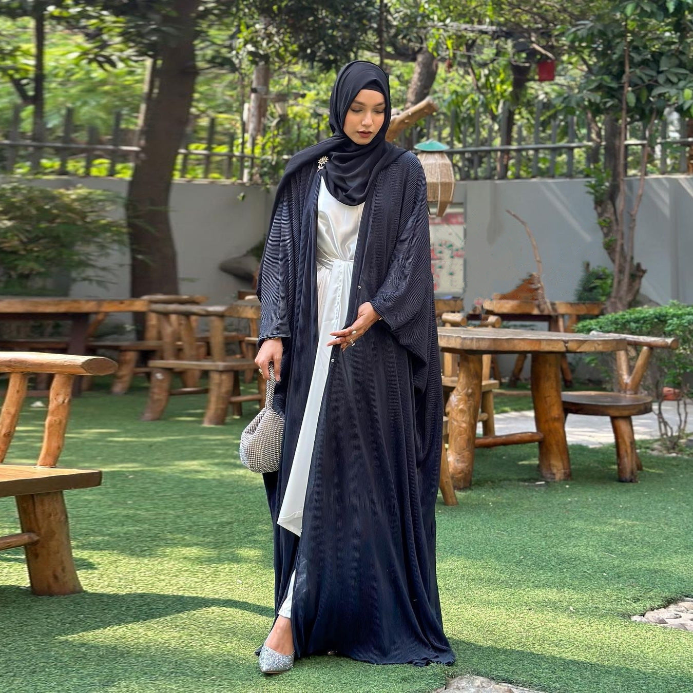 Robe en mousseline de soie à volants pour femmes, Abaya ouverte