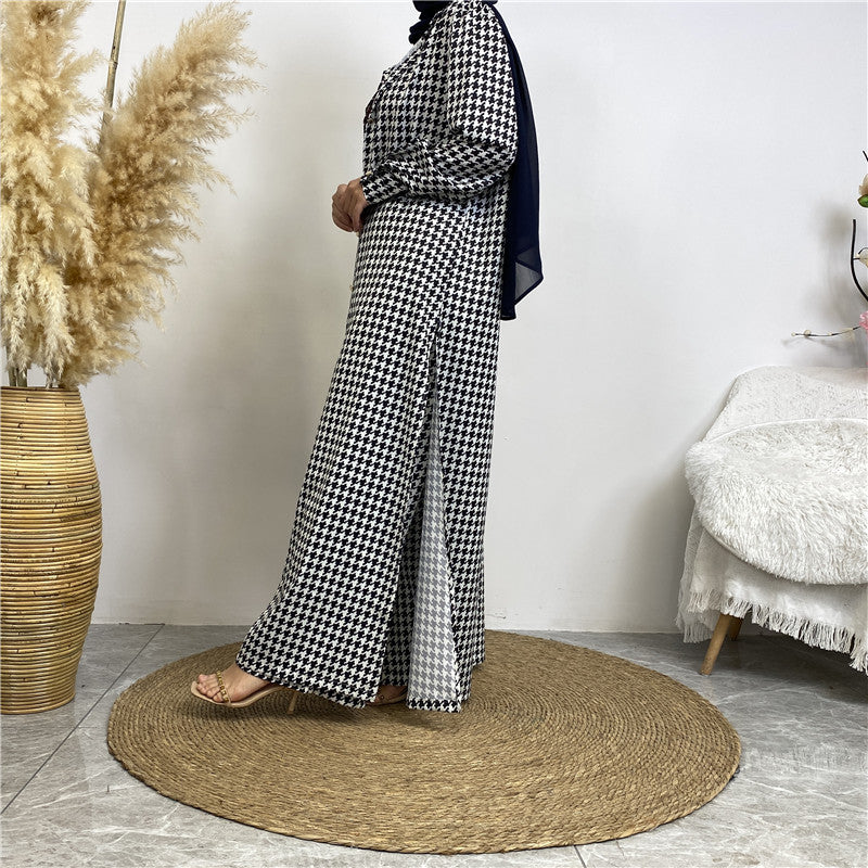 Printed Satin Button-down Robe+ Pocket Pants Two-piece Set