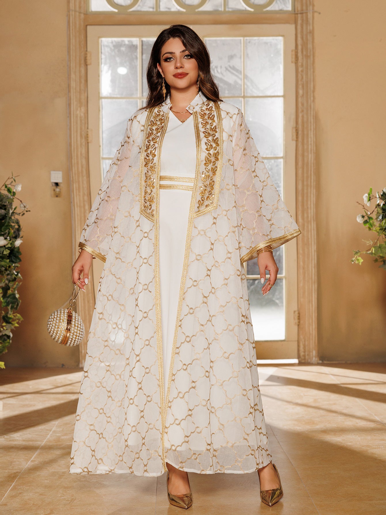 Women's Embroidered Vest Open Abaya Suit