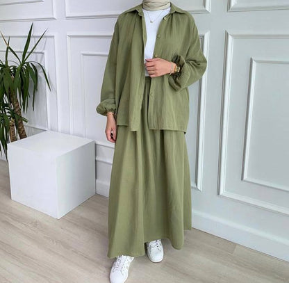 Women's Puff Sleeve Shirt Skirt Chic Casual Suit