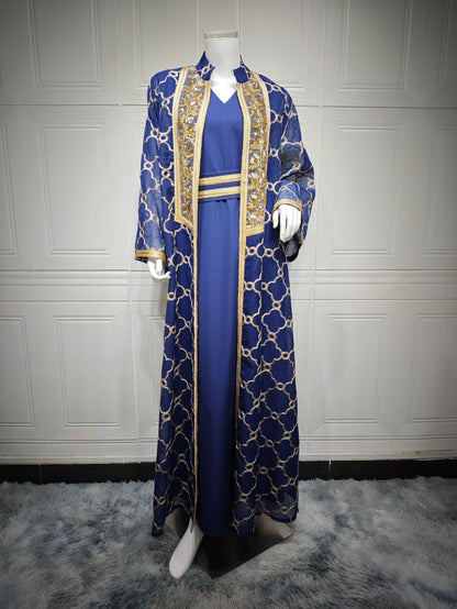 Women's Embroidered Vest Open Abaya Suit