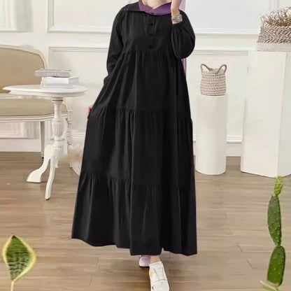 Muslim Solid Color Loose Casual Abaya Dress