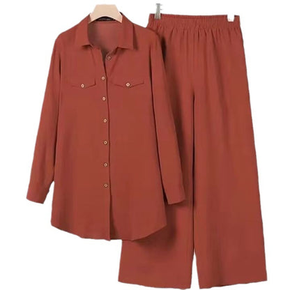 Women's Solid Color Shirt and Trousers Two-piece Suit