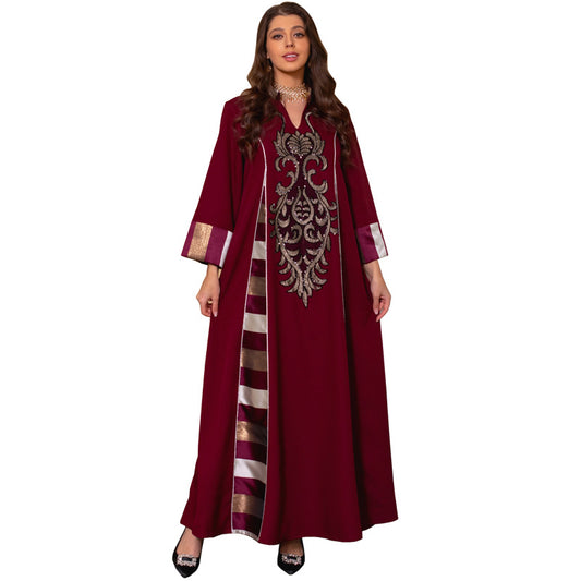 Women's Embroidered Striped Robe Dress