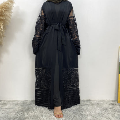 Women's Embroidered Mesh Cardigan Robe Dress