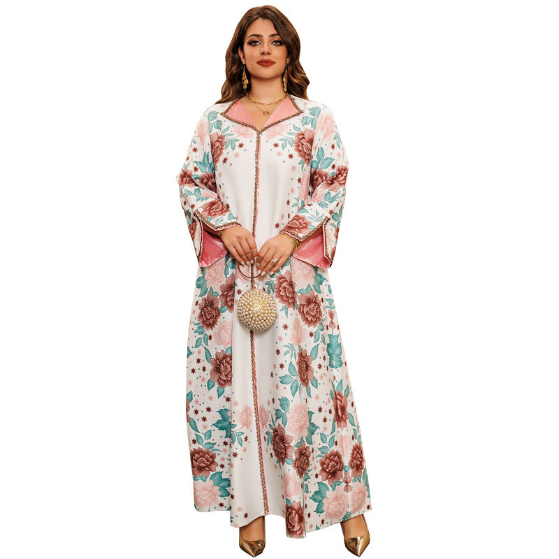 Women's Printed Diamond-set Floral Modest Dress