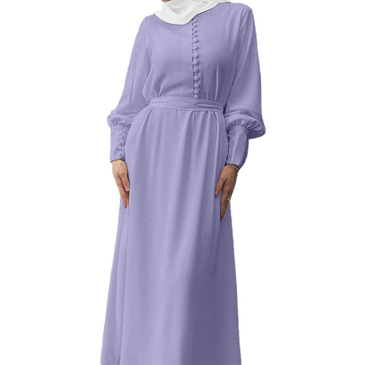 Women‘s Plain Elegant Double-layer Abaya Dress