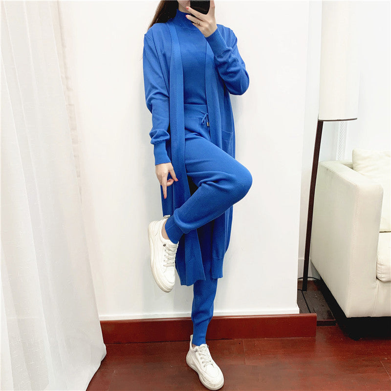 Casual Knitted Cardigan Vest Pants Three-piece Set