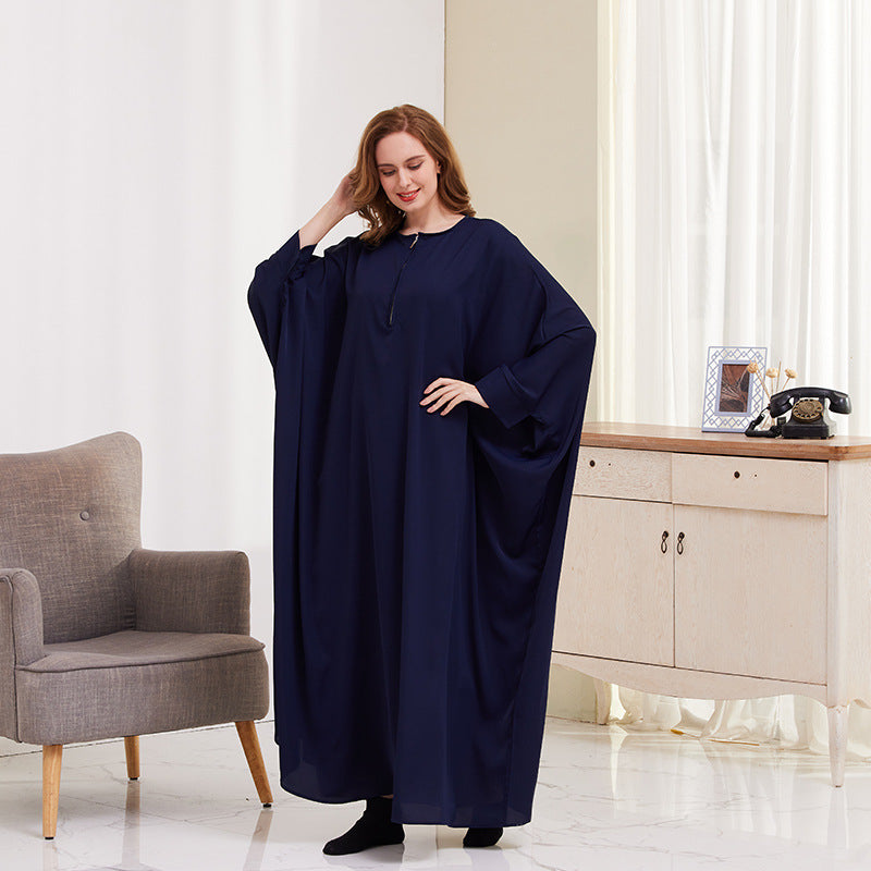 Women's Solid Color Bat-sleeved Abaya Dress