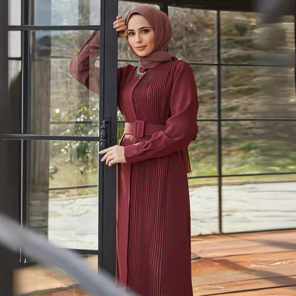 Beaded Pleated Slim Fit Abaya Dress