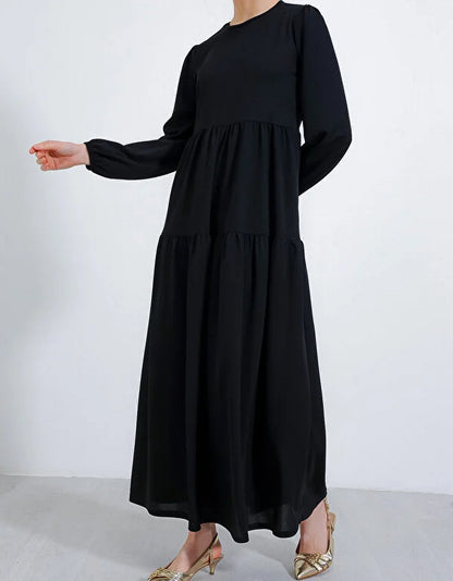 Plain Round Neck Robe Swing Dress