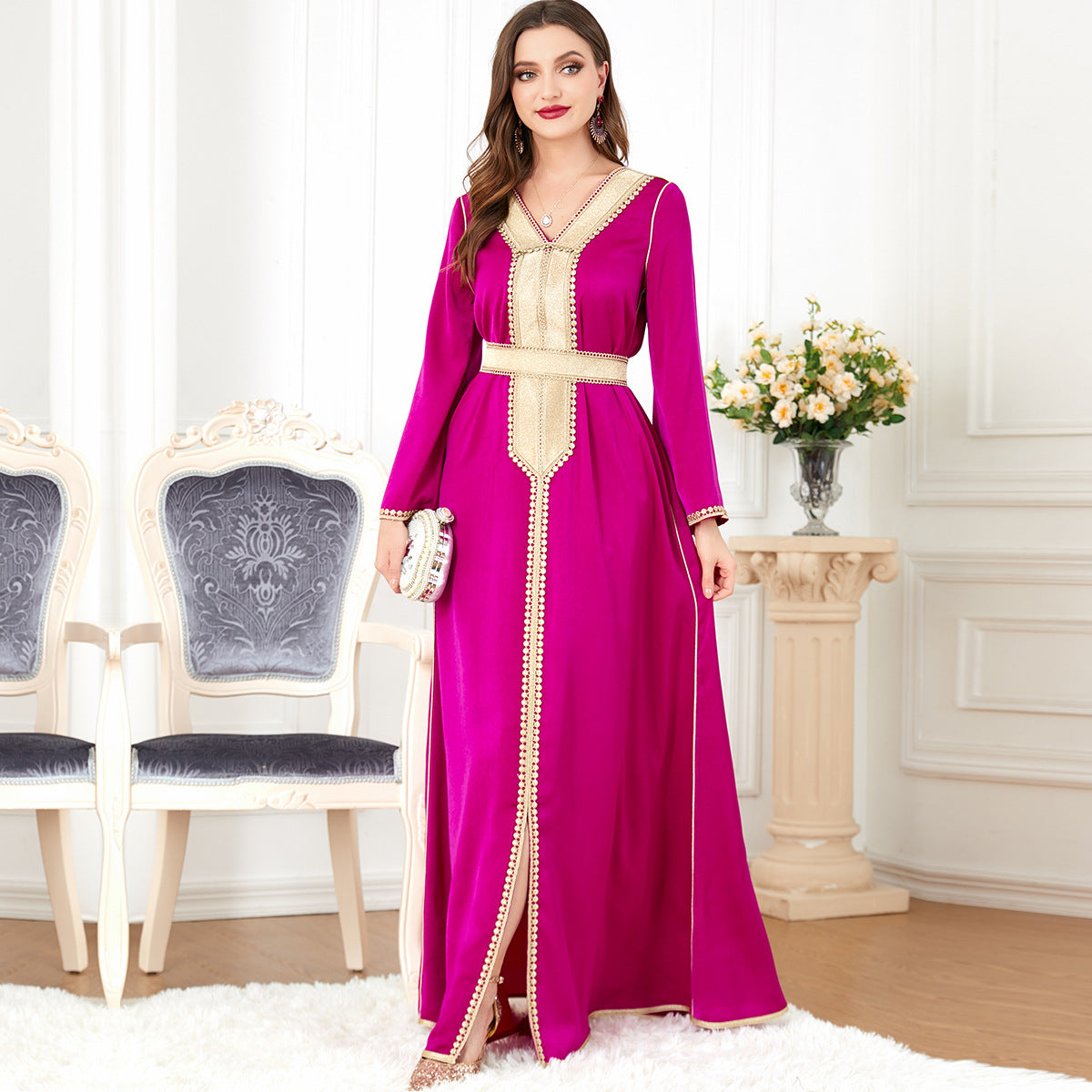 Women's Long Sleeve Solid Color Dress