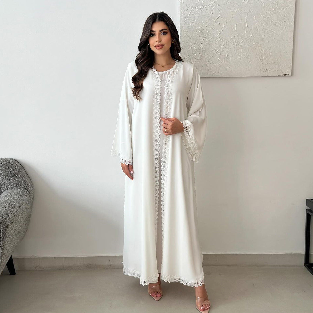 Women's White Robe Open Abaya