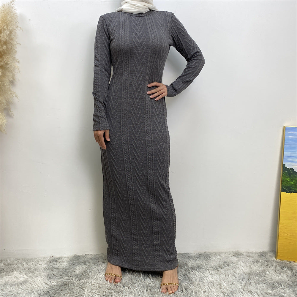 Solid Color Long-sleeved Sweater Base Dress