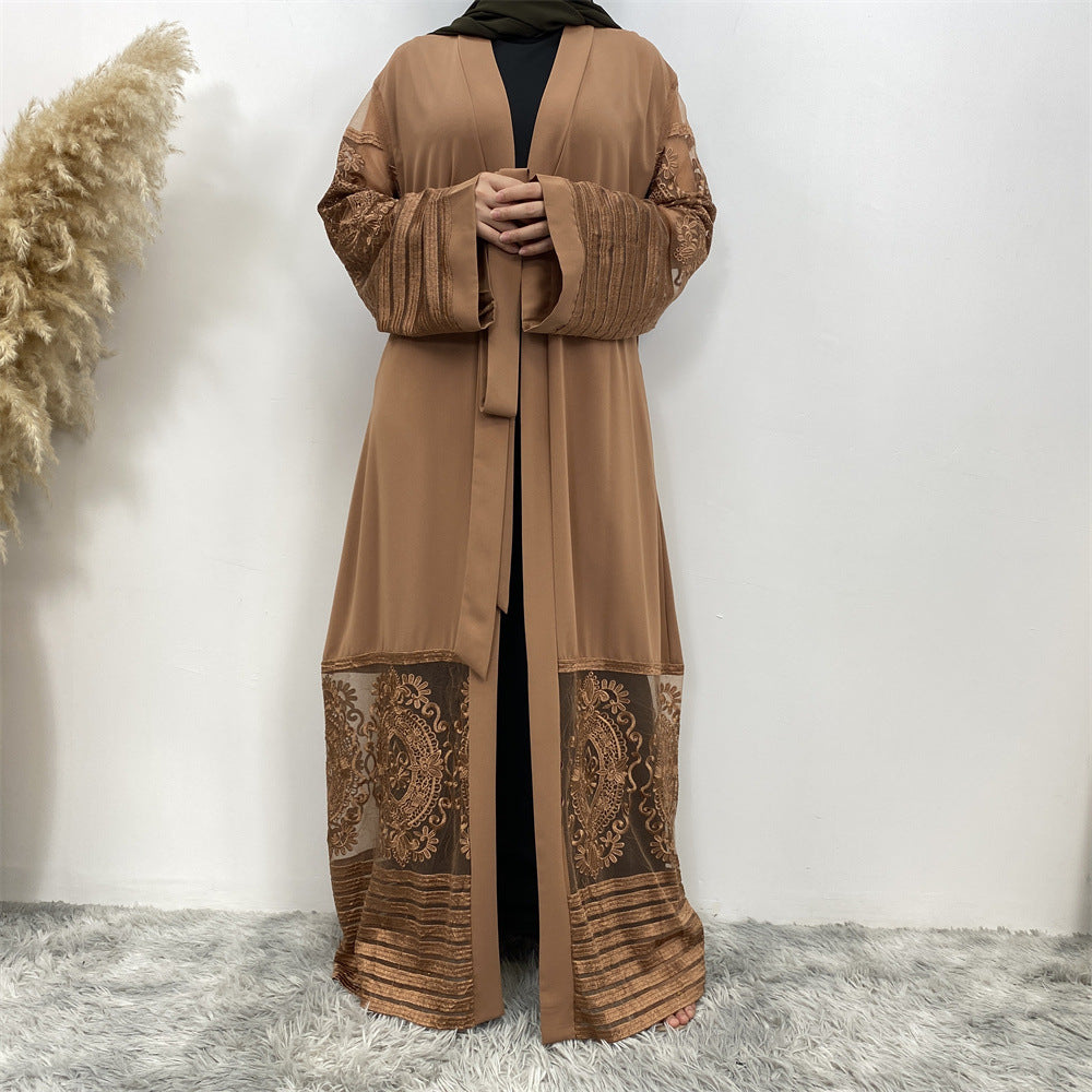 Women's Embroidered Mesh Cardigan Robe Dress