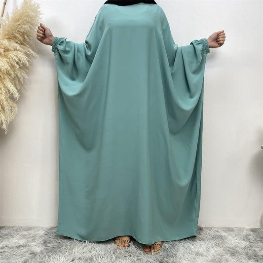 Solid Color Bat Sleeve Abaya Dress