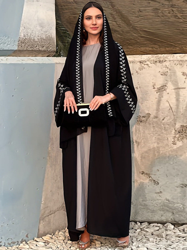 Embroidered Batwing Sleeves Elegant Robe