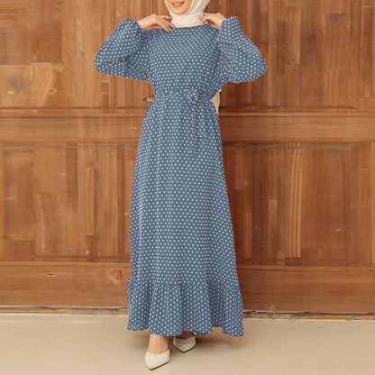 Vintage Polka Dot Print Long-sleeved Ruffle Dress