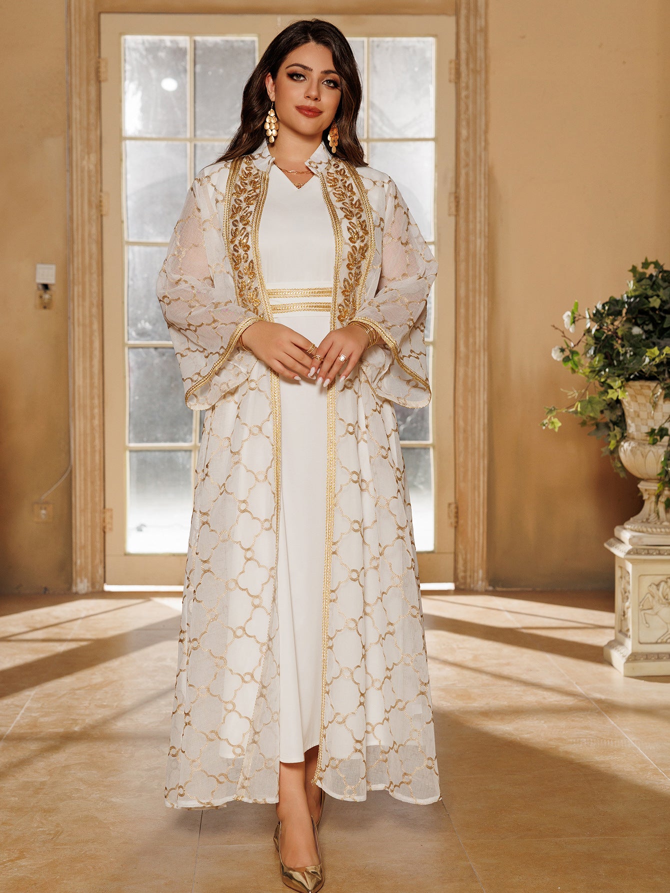 Women's Embroidered Vest Open Abaya Suit