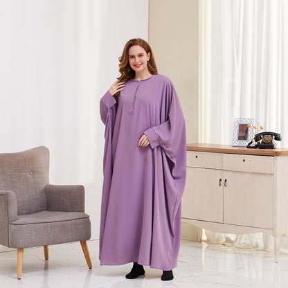 Women's Solid Color Bat-sleeved Abaya Dress