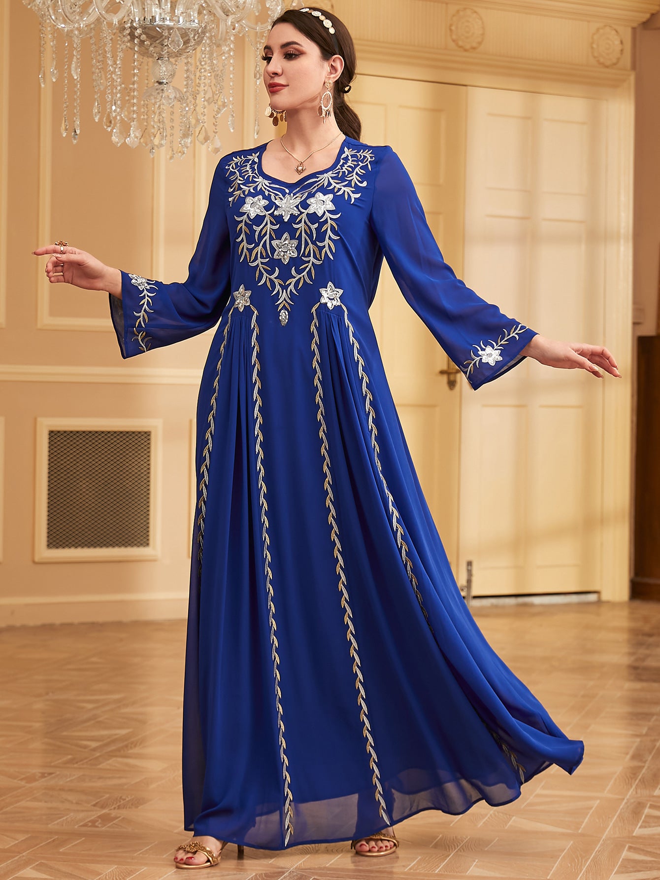 Women's Embroidered Hem Evening Dress